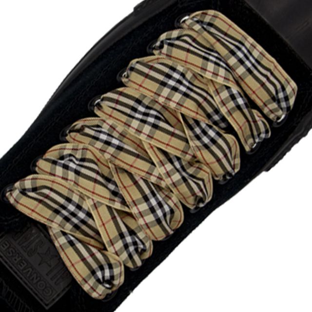Plaid Shoelace Stripe - Light Brown Black White Flat Length 120cm Width 2.5cm
