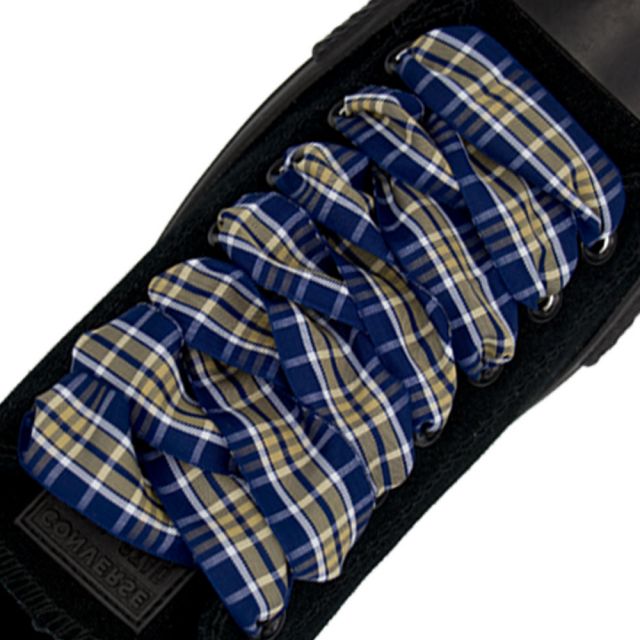 Plaid Shoelace Stripe - Blue Light Brown White Flat Length 120cm Width 2.5cm