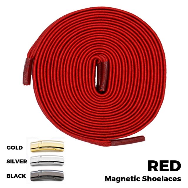 Red Magnetic Shoelace Lock Flat Elastic No-Tie Laces