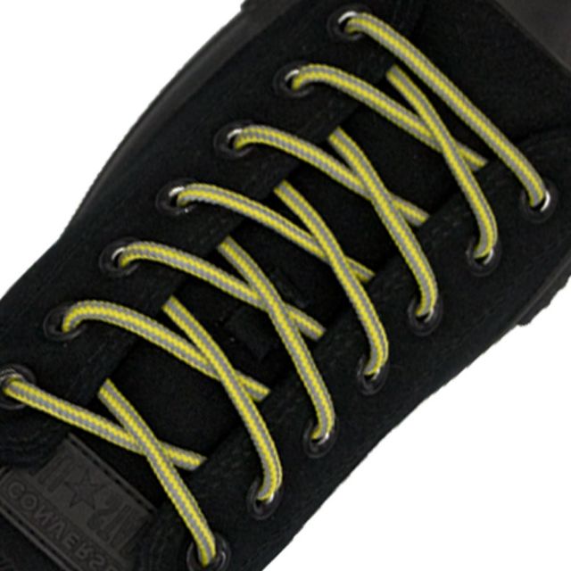 Two Tone Reflective Bootlace Shoelace Lemon Yellow Grey 100cm - Ø4mm STRIPE