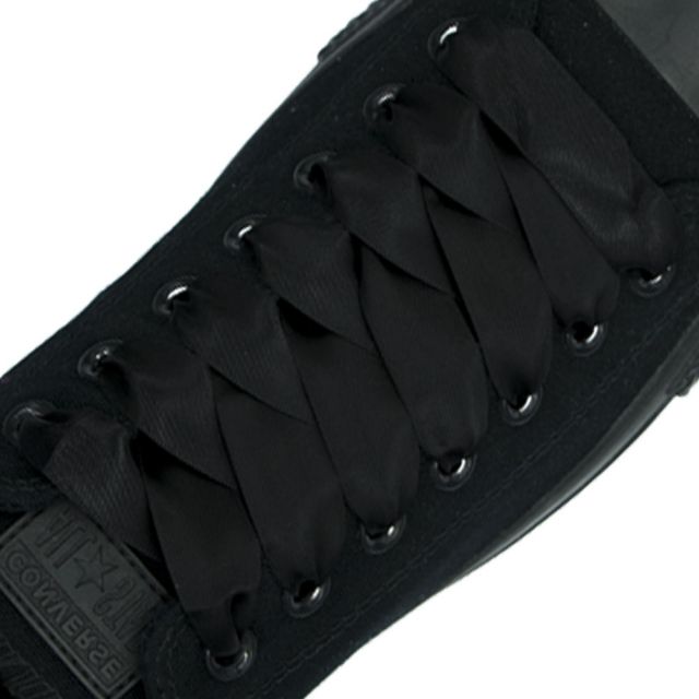 Satin Ribbon Shoelaces - Black 2cm Width