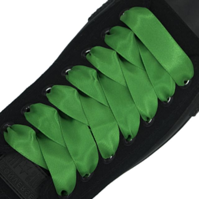 Satin Ribbon Shoelaces Flat Classical Green - 100cm Length - 2cm Width