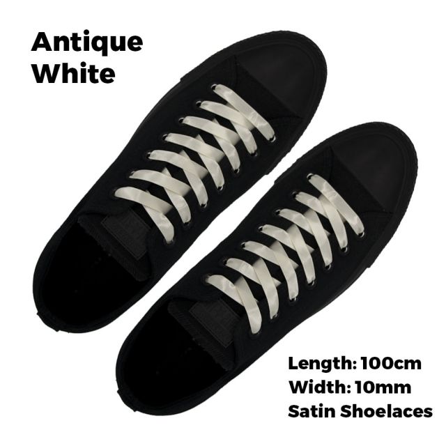 Satin Ribbon Shoelaces Flat Antique White - 100cm Length - 1cm Width