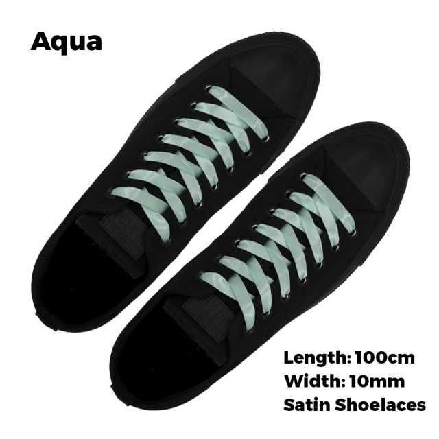 Satin Ribbon Shoelaces Flat Aqua - 100cm Length - 1cm Width