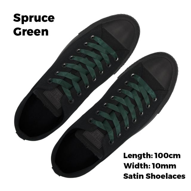 Satin Ribbon Shoelaces Flat Spruce Green - 100cm Length - 1cm Width