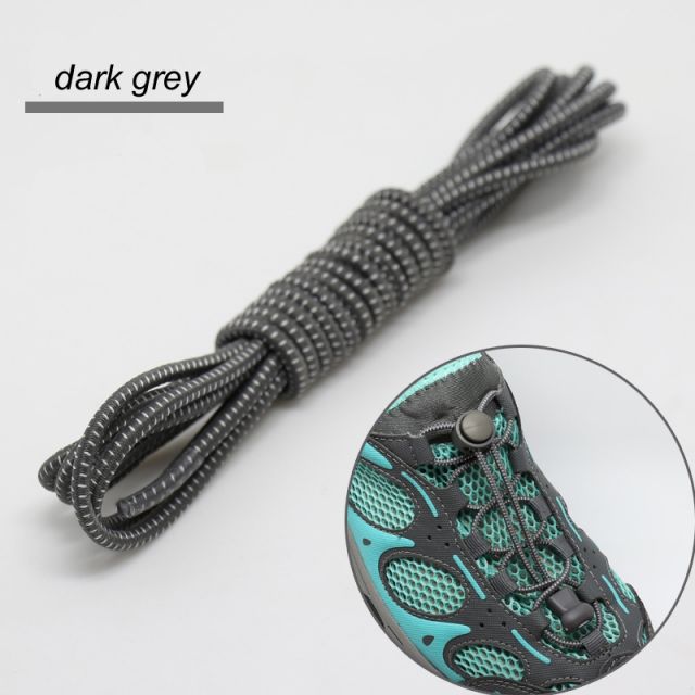 Smart Lock Elastic Shoelaces Dark Grey White Stripes