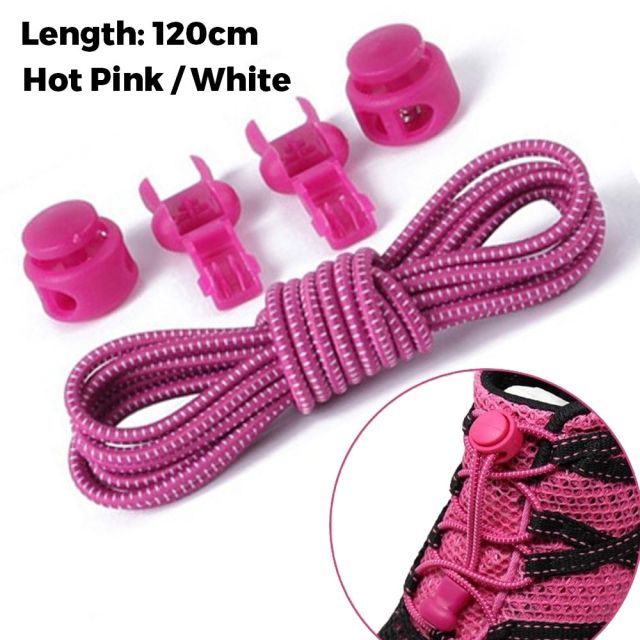 Smart Lock Elastic Shoelaces Hot Pink White 120cm - Platinum