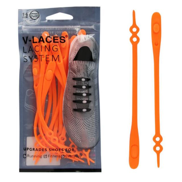 Kids & Adults V Laces No Tie Shoelace - Orange 14 Pieces