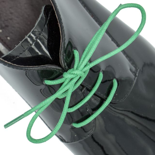Waxed Cotton Dress Shoelaces - Green 60cm Length 2mm Round