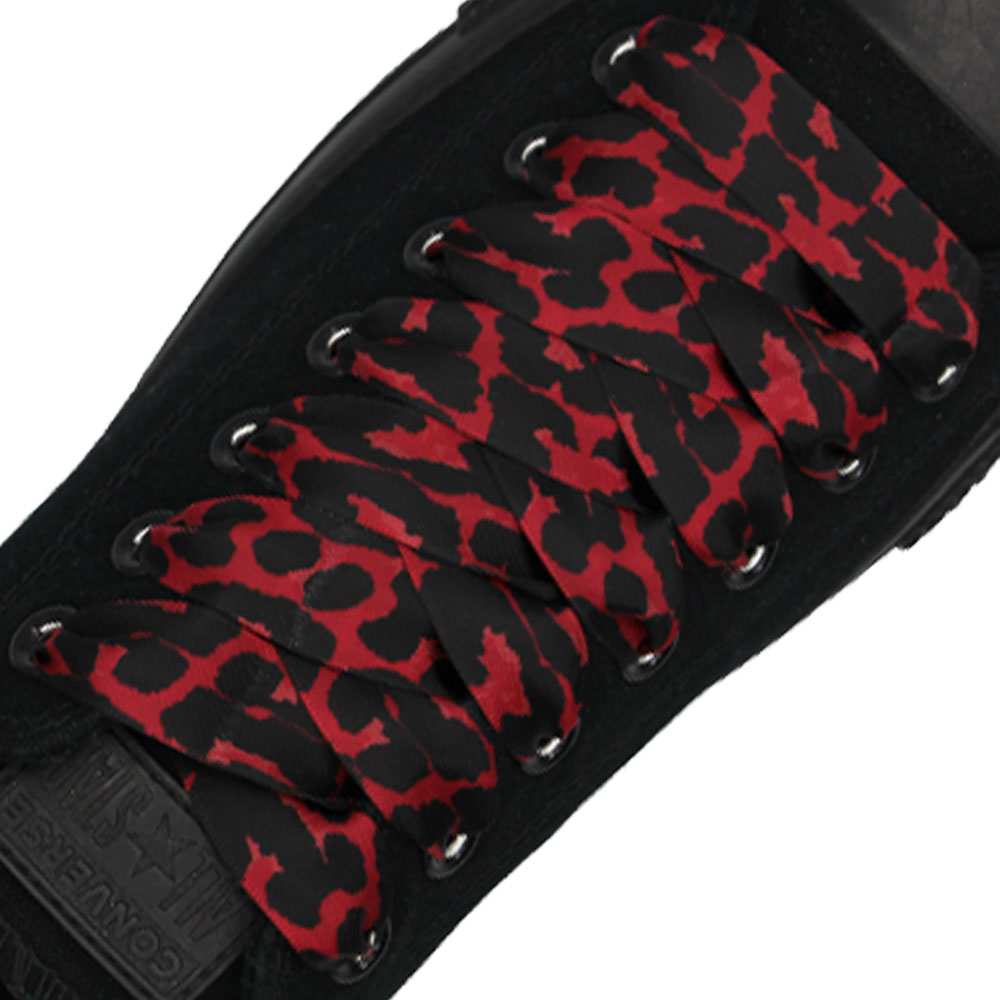 Leopard Red Satin Shoelaces - Flat 20mm