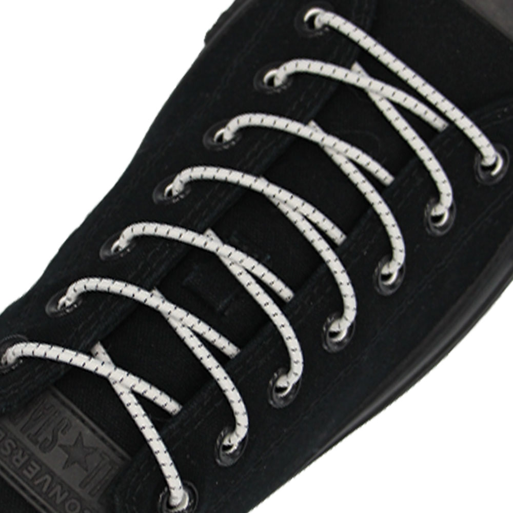 White with Black Dash Capsule Lock No Tie Shoelace - Round Elastic Shoelace